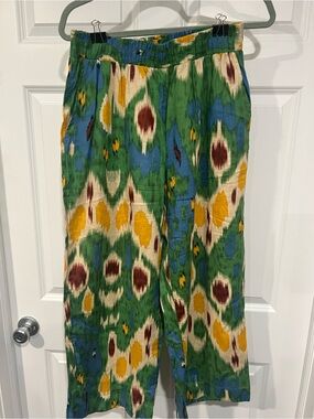 Christian Siriano Green Multicolor Ikat Print Pants